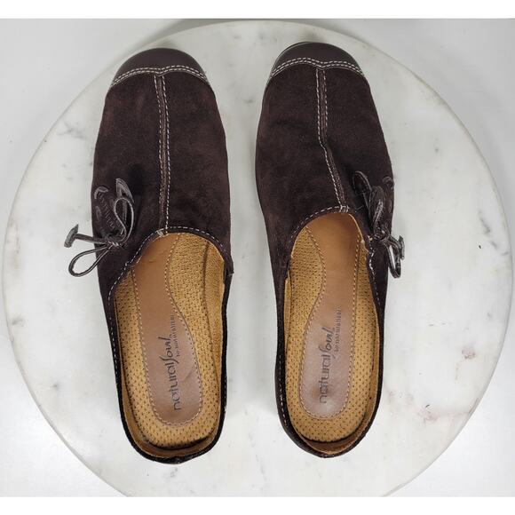 Vintage Naturalizer Natural Soul Fanner Suede Mules Womens 7 Brown Leather Bow - Picture 6 of 15